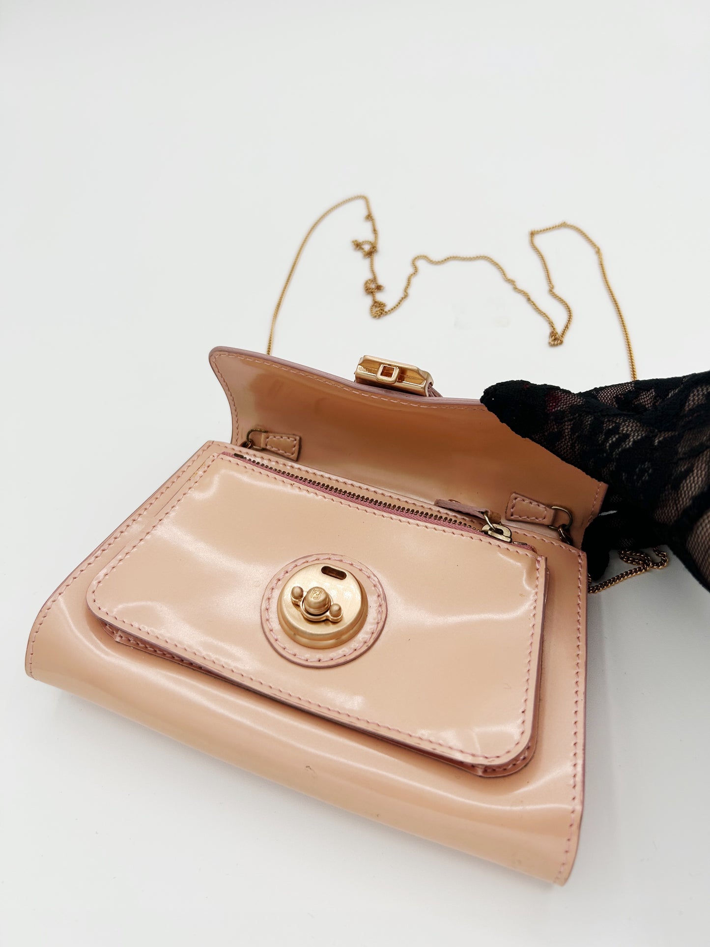 Fendi Pink Trapeze Shaped Wallet on a Chain