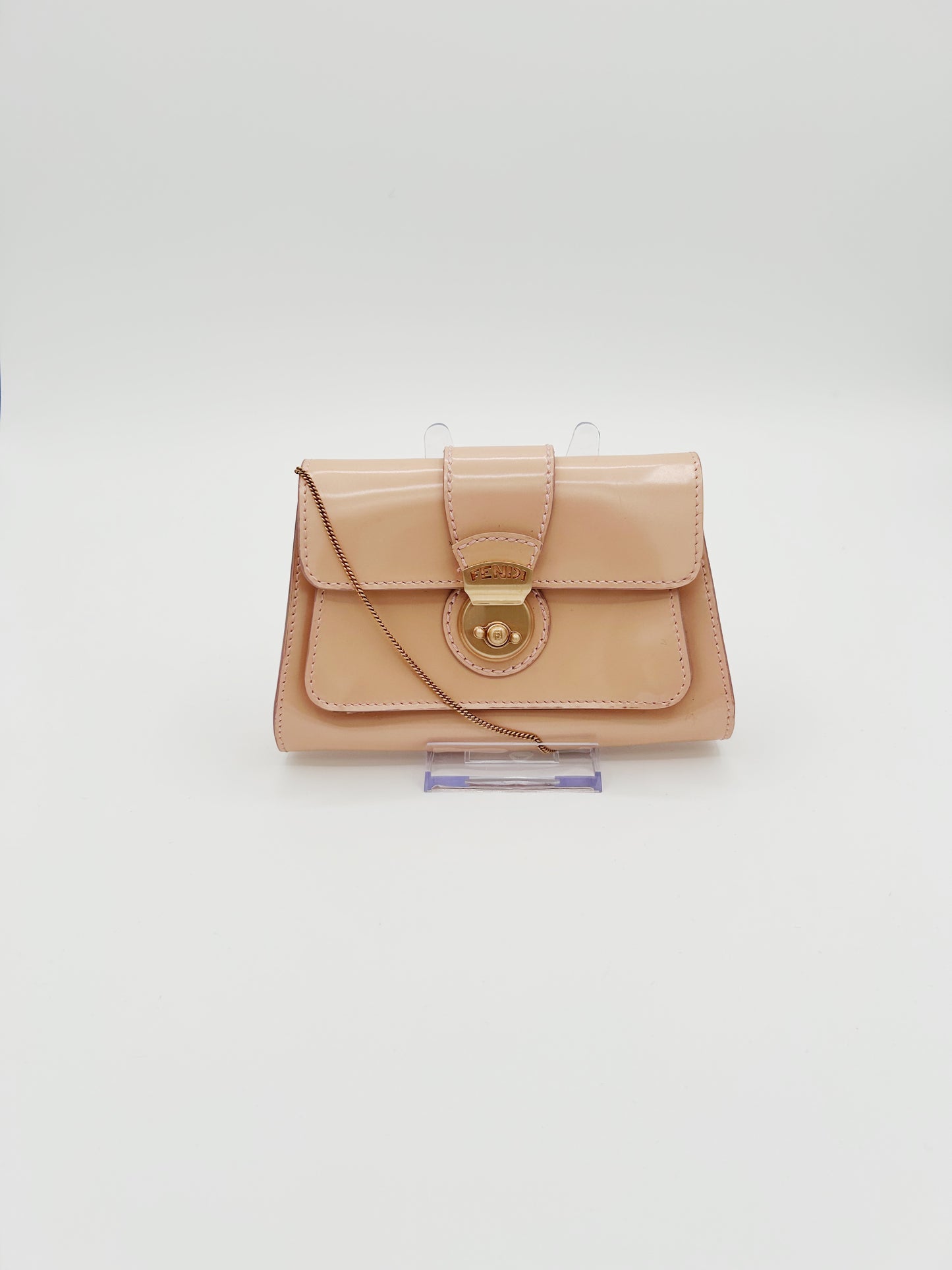 Fendi Pink Trapeze Shaped Wallet on a Chain