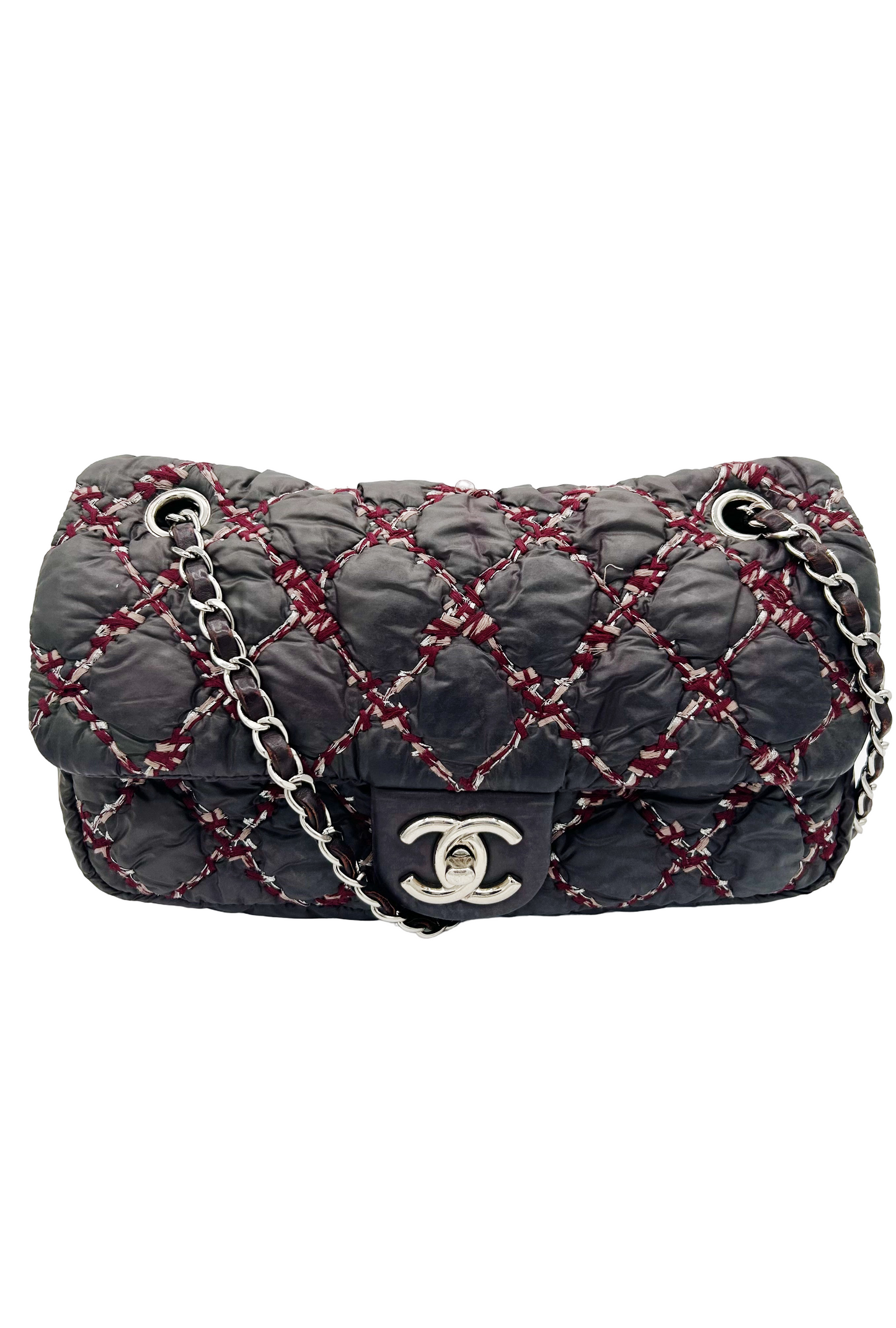 Chanel Quilted Nylon Tweed On Stitch Flap Bag with Silver Hardware