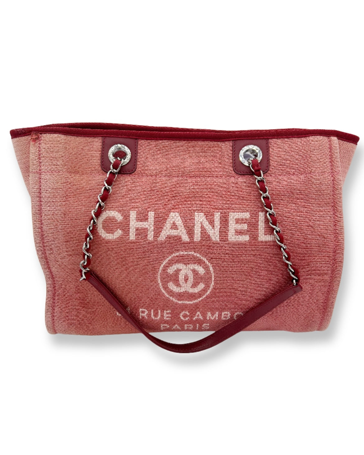 Chanel Deauville Canvas Red Shopping Tote Bag