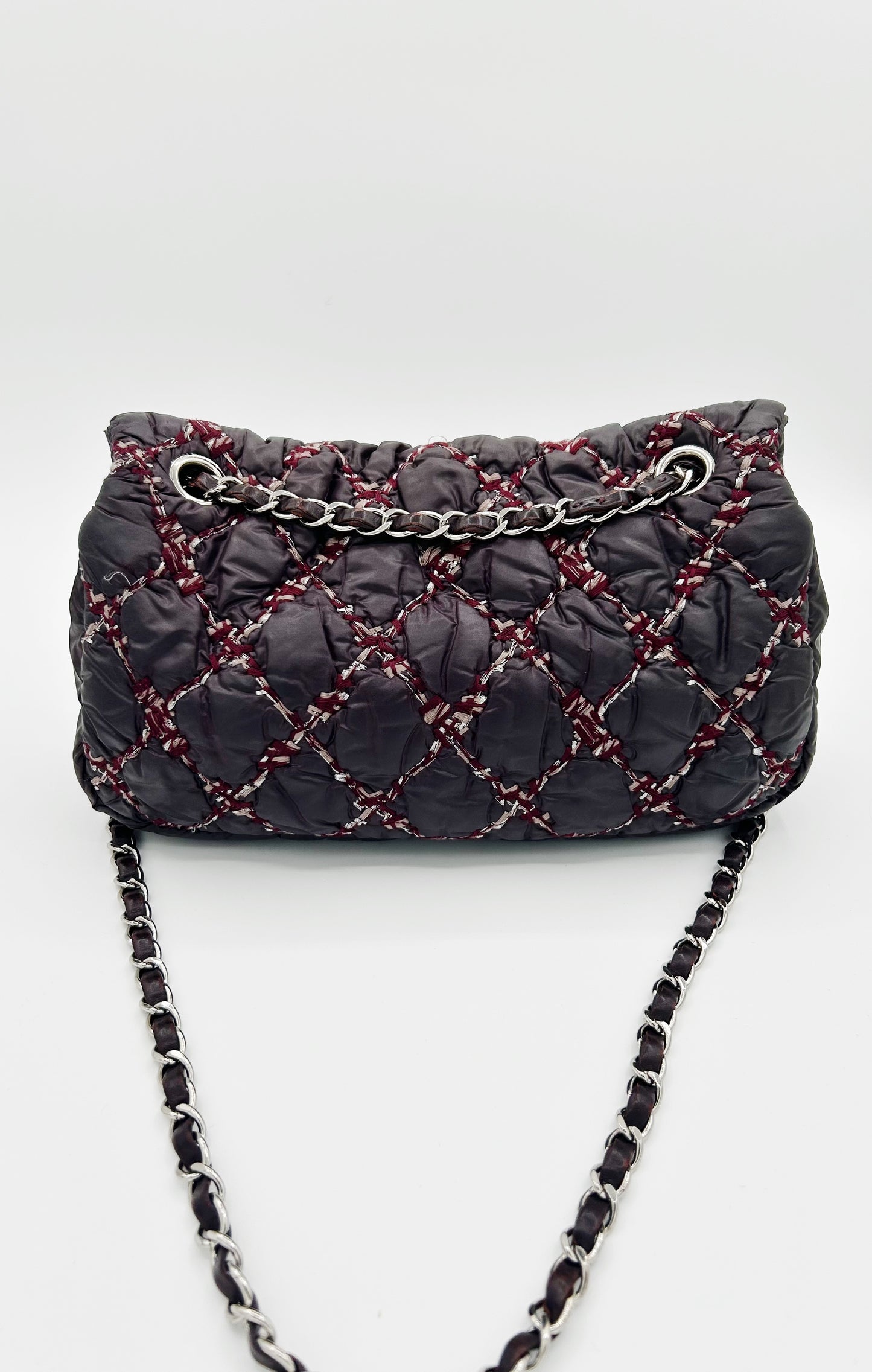 Chanel Quilted Nylon Tweed On Stitch Flap Bag with Silver Hardware